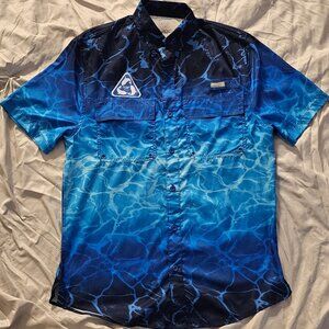 Ocean Coast Fishing Shirt Mens Size Small, Blue Vented Hook Loop Pockets NWT